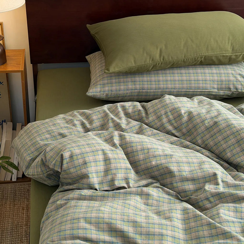 Annie Plaid Duvet Cover Checked Cotton Bedding Bedroom Decor