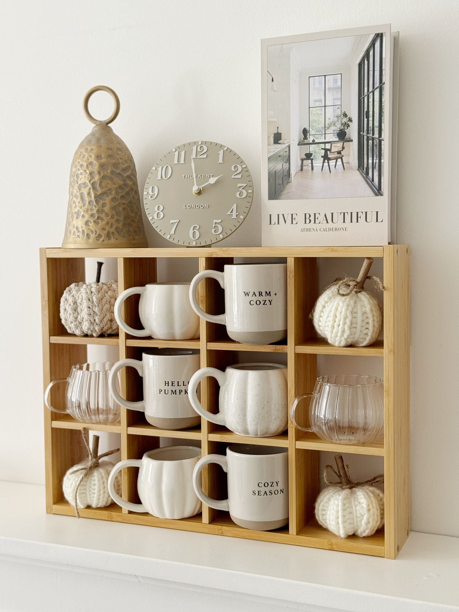 Wooden Mug Display Shelf Unit Kitchen Storage Organiser