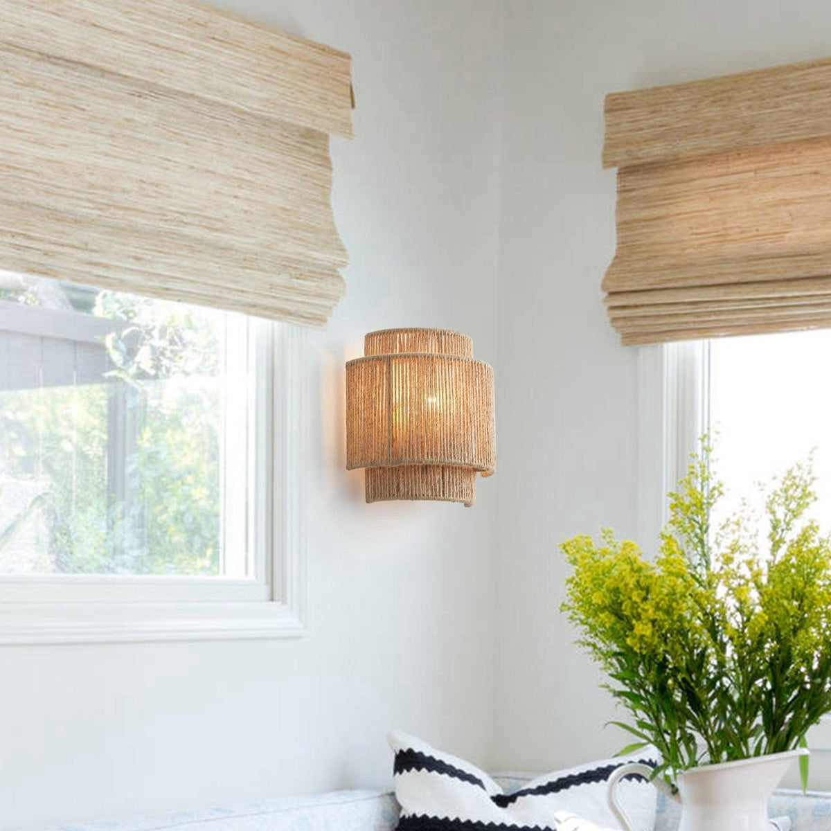 Vintage Bohemian Hand-Woven Rope Wall Sconce LED 1-Light