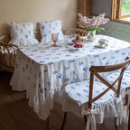 Blue Floral Embroidered Tablecloth Cotton Linen Table Decor