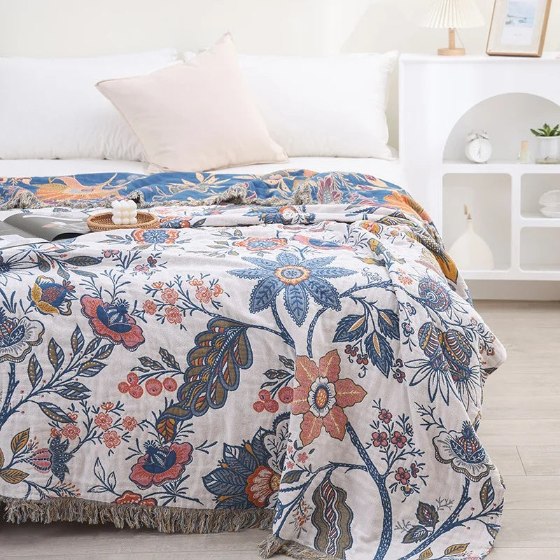 Boho Cotton Botanical Throw Blanket