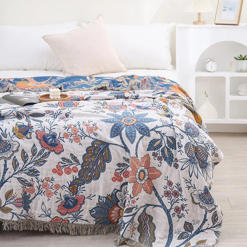 Boho Cotton Botanical Throw Blanket
