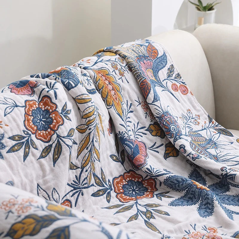 Boho Cotton Botanical Throw Blanket