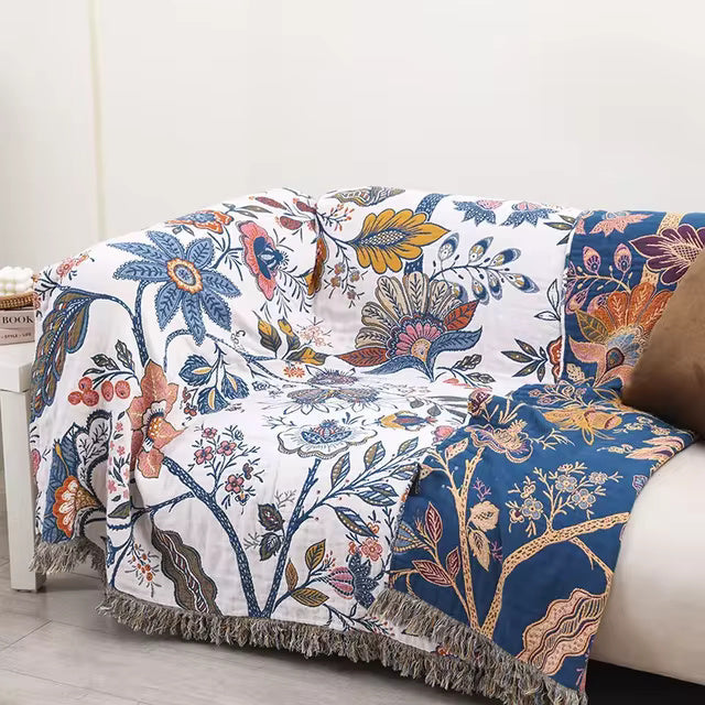 Boho Cotton Botanical Throw Blanket