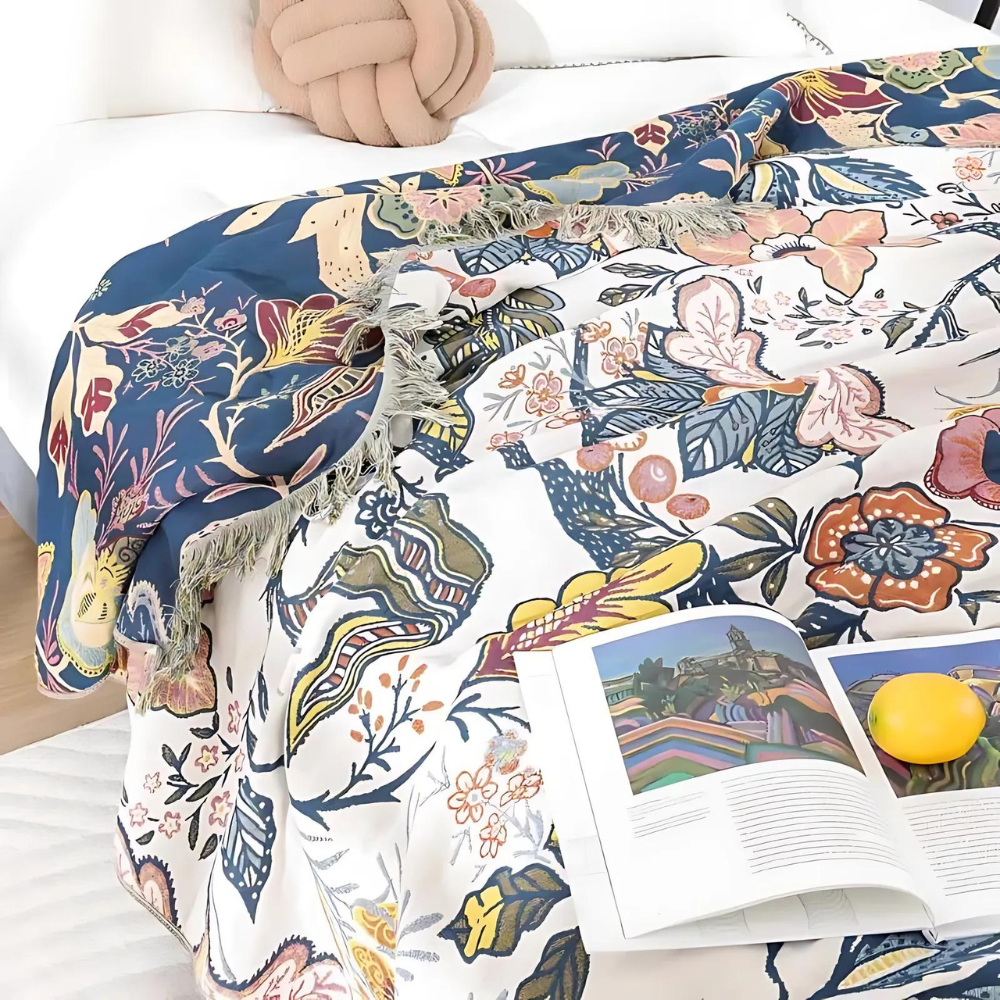 Boho Cotton Botanical Throw Blanket