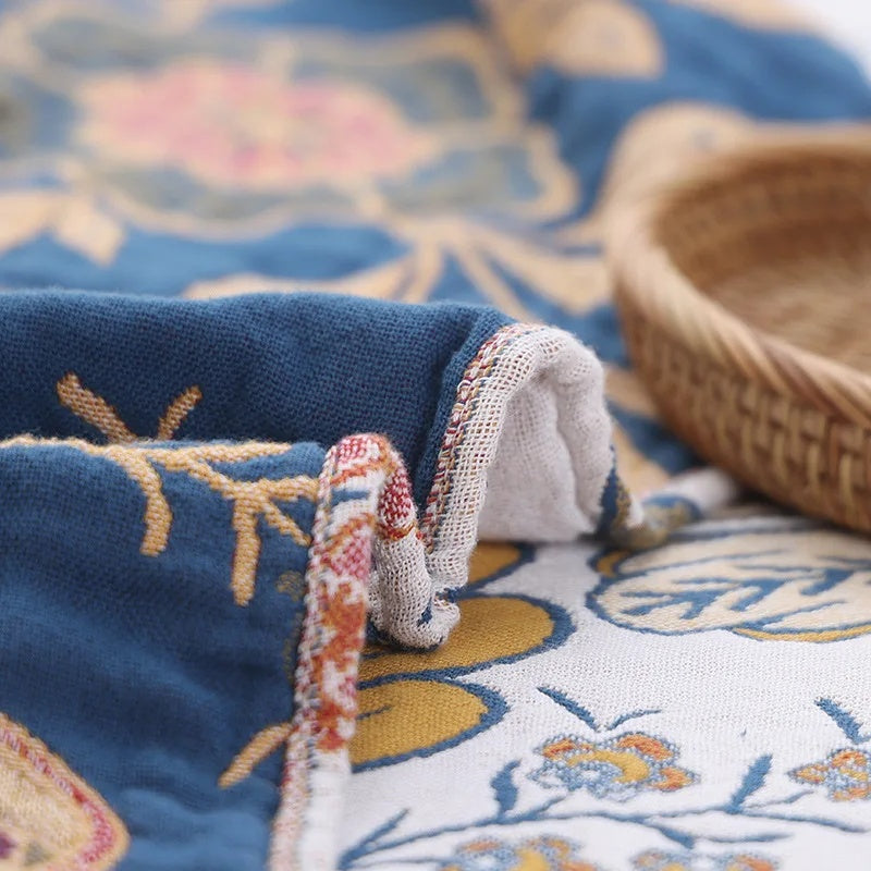Boho Cotton Botanical Throw Blanket