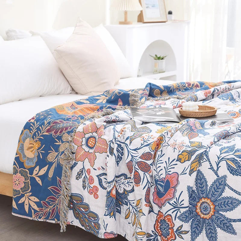 Boho Cotton Botanical Throw Blanket