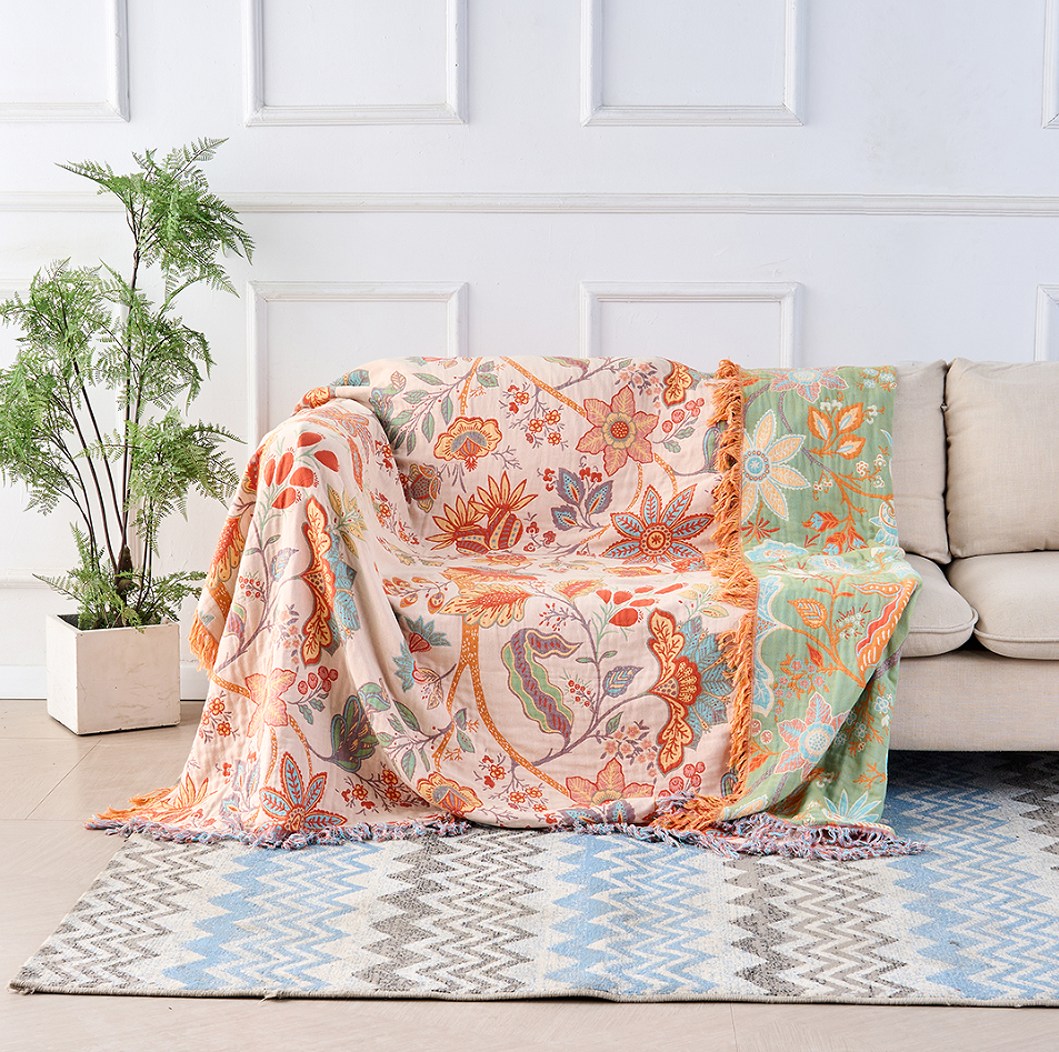 Boho Cotton Floral Throw Blanket