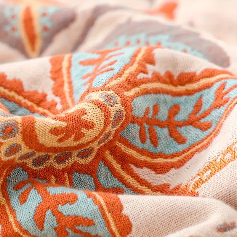 Boho Cotton Floral Throw Blanket