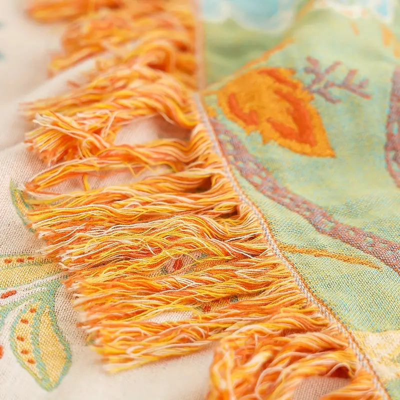 Boho Cotton Floral Throw Blanket