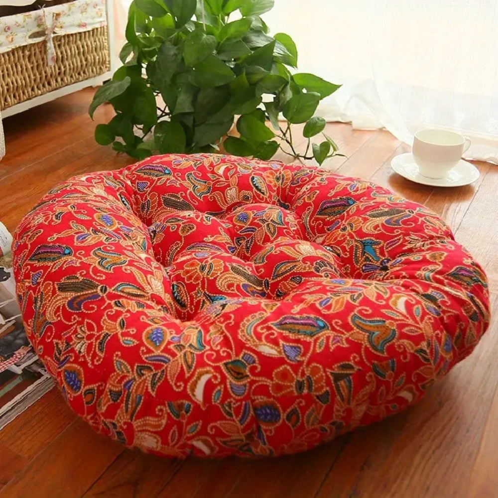 Boho Cotton Floral Tufted Floor Cushion – 45cm