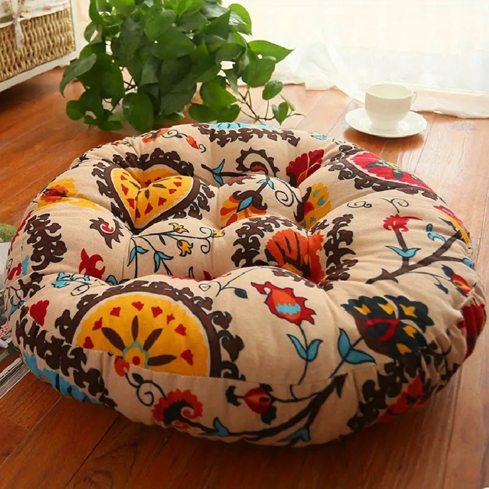 Boho Cotton Floral Tufted Floor Cushion – 45cm