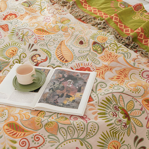 Boho Cotton Folk Art Throw Blanket