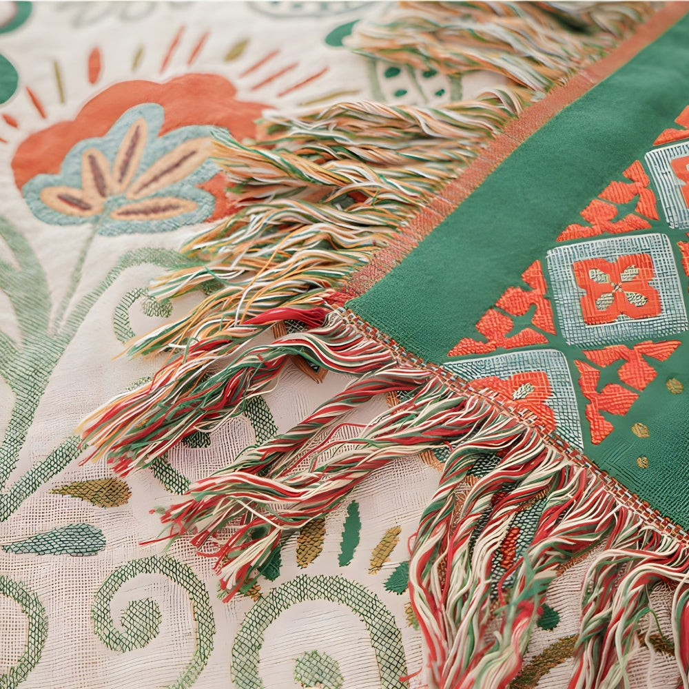 Boho Cotton Folk Art Throw Blanket