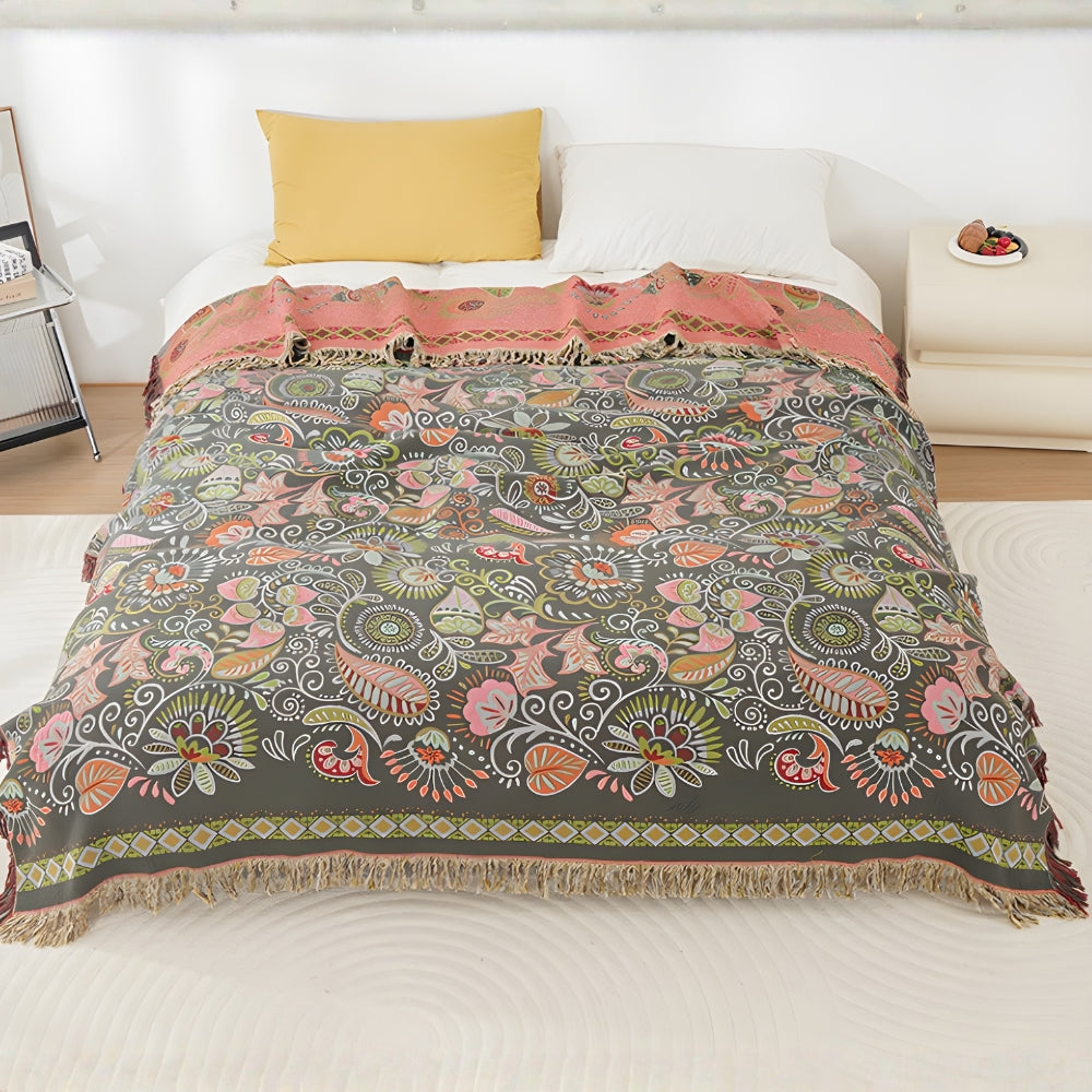 Boho Cotton Folk Art Throw Blanket