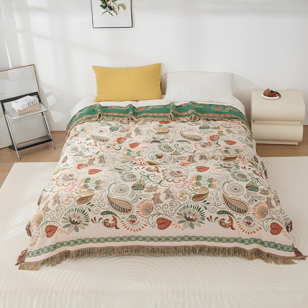 Boho Cotton Folk Art Throw Blanket