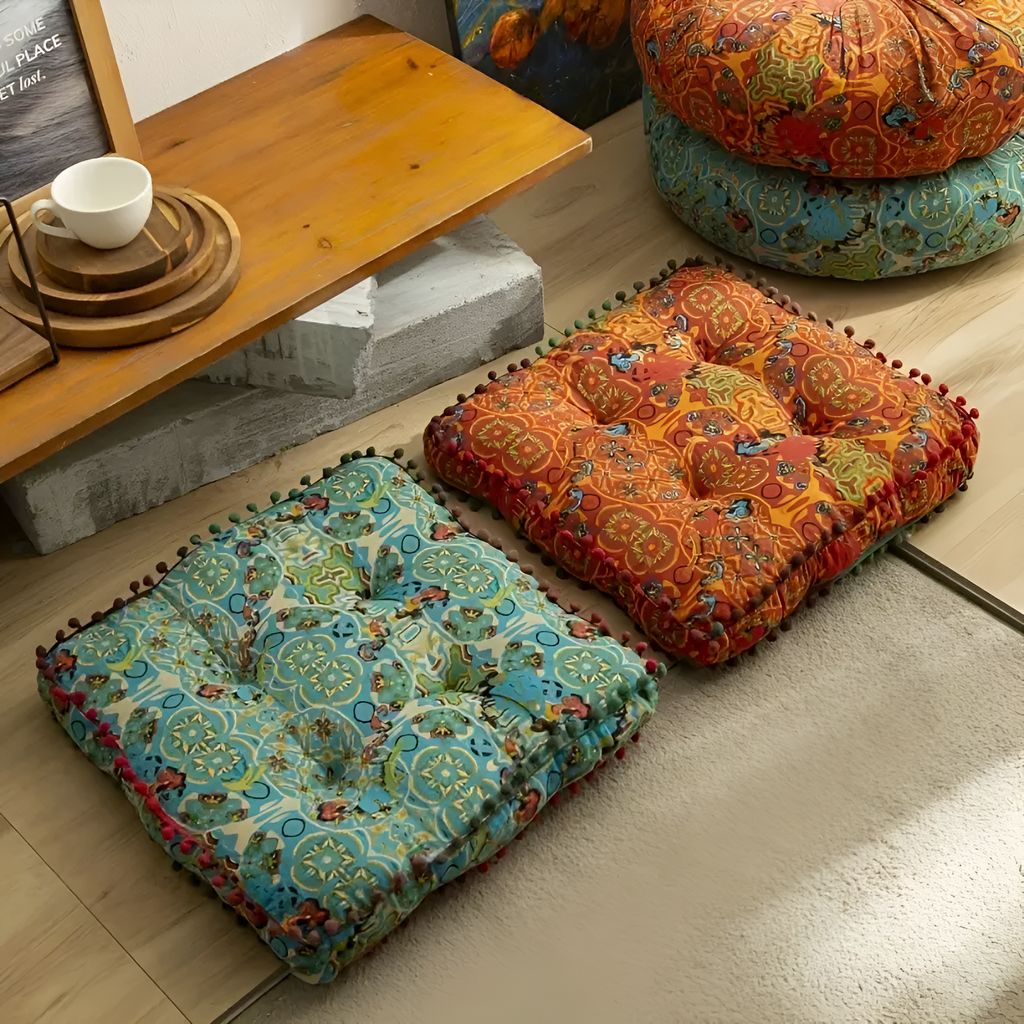 Boho Cotton Linen Geometric Floor Cushion