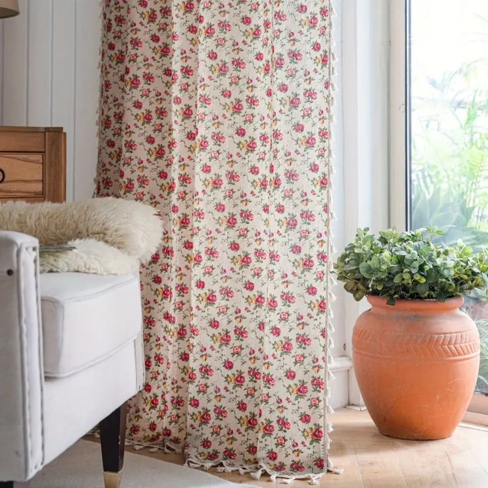 Boho Floral Tassel Curtain - 1 Panel