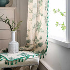 Boho Linen Botanical Bird Tassel Curtain – 1 Panel
