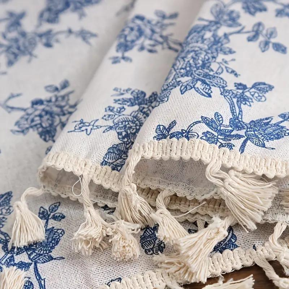 Boho Linen Floral Tassel Curtain – 1 Panel