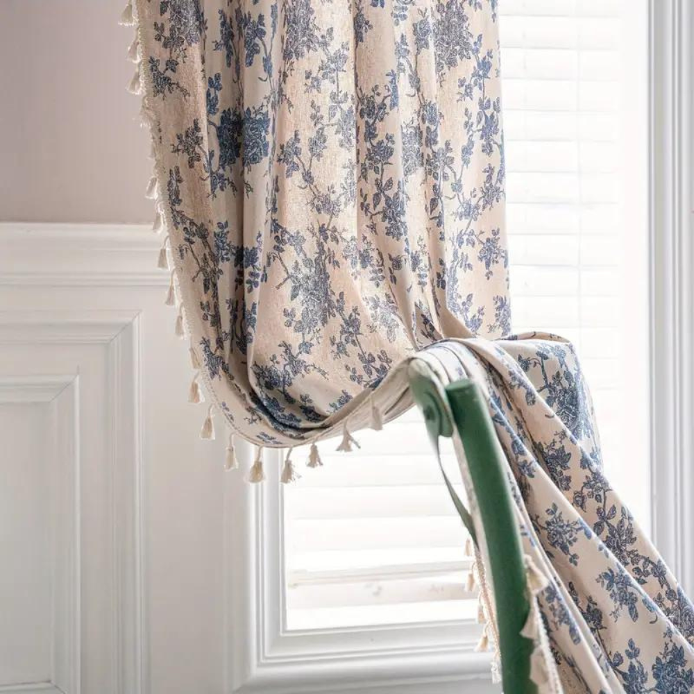 Boho Linen Floral Tassel Curtain – 1 Panel