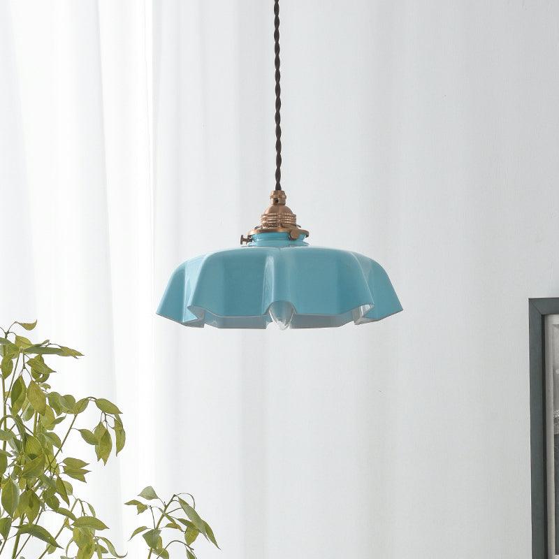 French Ruffled Glass Brass Pendant Light 1-Light