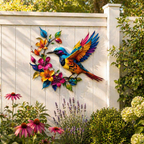 Hummingbird Metal Wall Art Flower Bloom Decorative Sculpture Indoor Garden Wall Decor