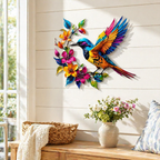 Hummingbird Metal Wall Art Flower Bloom Decorative Sculpture Indoor Garden Wall Decor