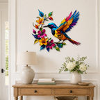 Hummingbird Metal Wall Art Flower Bloom Decorative Sculpture Indoor Garden Wall Decor
