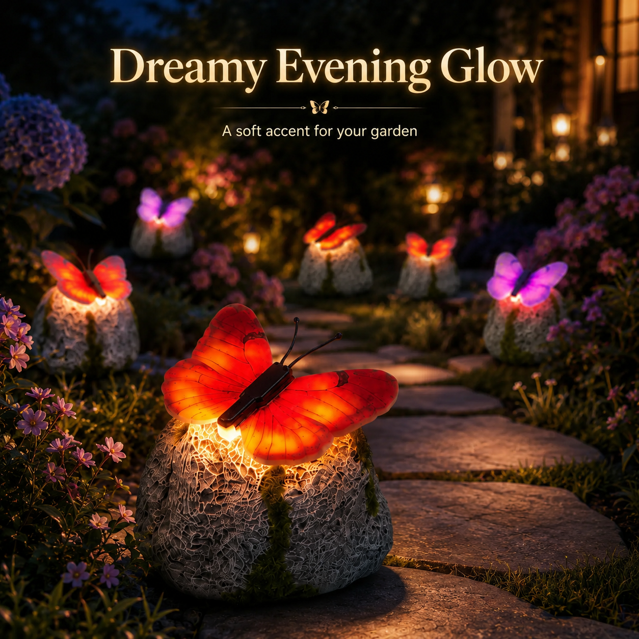 Solar Butterfly Stone Garden Light Outdoor Decorative Lawn LED Lamp