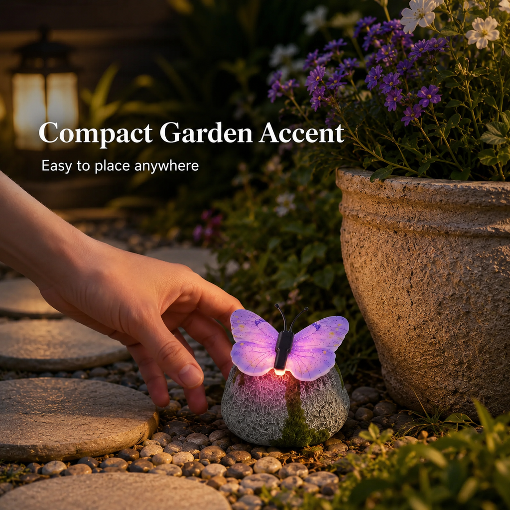 Solar Butterfly Stone Garden Light Outdoor Decorative Lawn LED Lamp