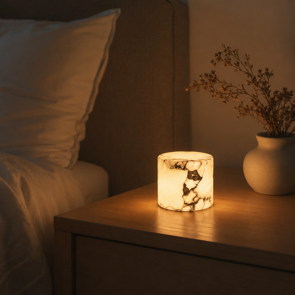 Marble Touch Night Light USB Rechargeable Dimmable LED Bedside Lamp