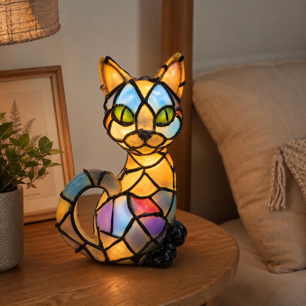 Charming Cat LED Night Light Cute Animal Bedside Table Lamp Decor