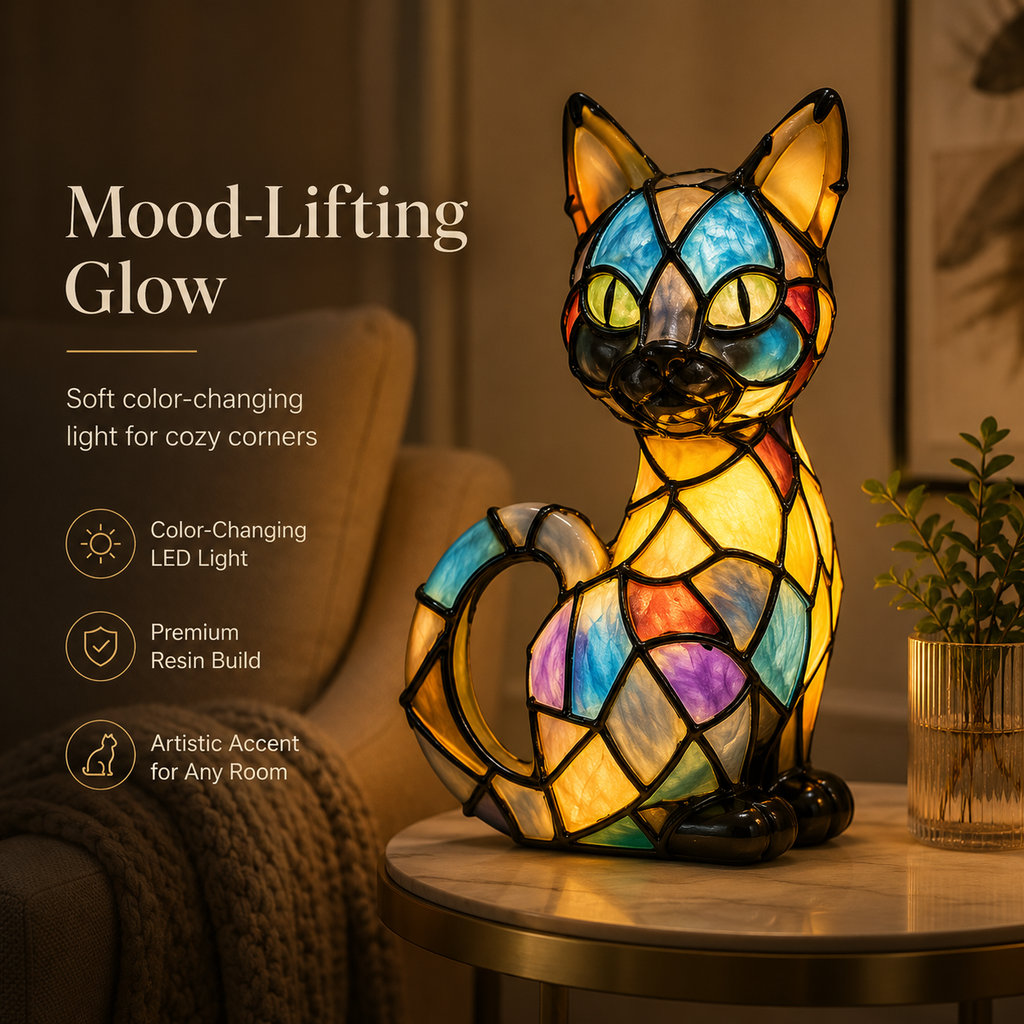 Charming Cat LED Night Light Cute Animal Bedside Table Lamp Decor