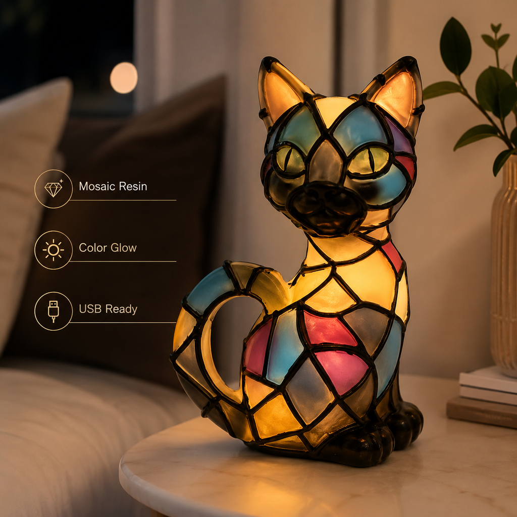Charming Cat LED Night Light Cute Animal Bedside Table Lamp Decor