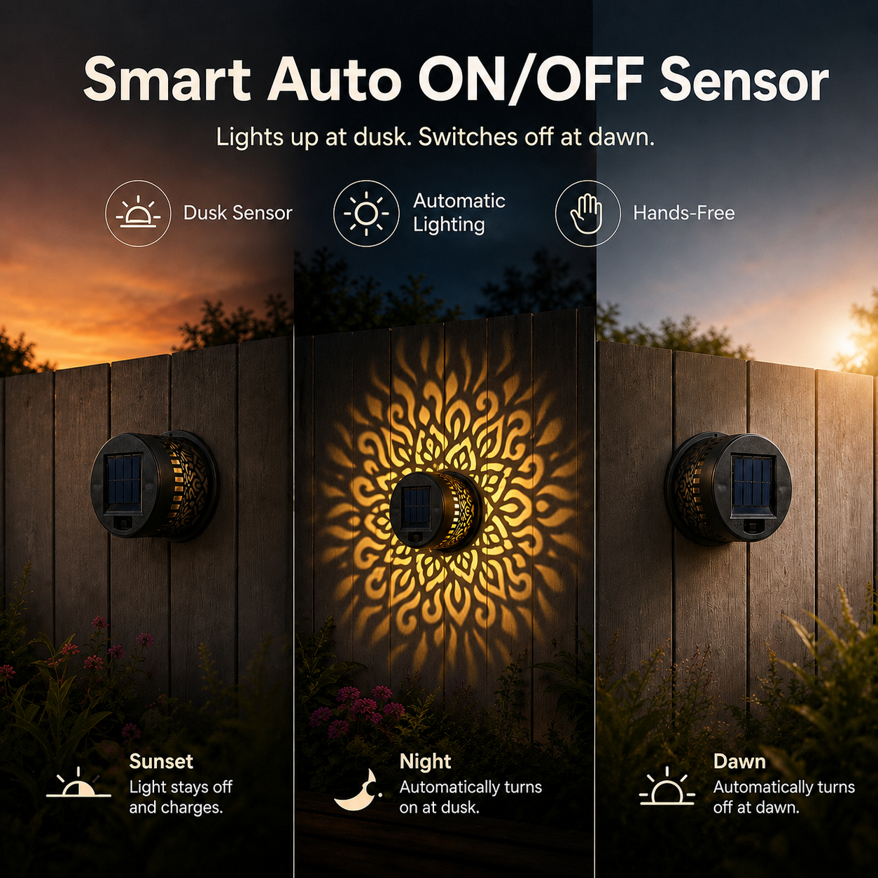 Solar Wall Light Outdoor Mandala LED Waterproof Garden Path Fence Lighting Decor