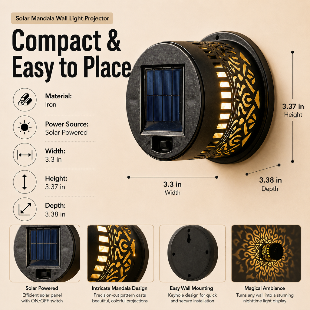 Solar Wall Light Outdoor Mandala LED Waterproof Garden Path Fence Lighting Decor