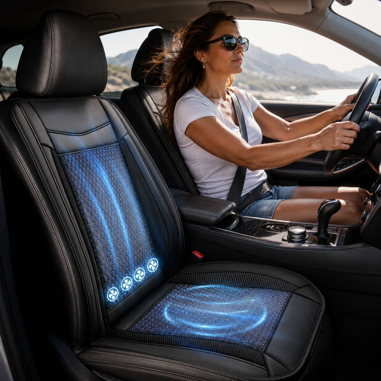 DriveCool Car Seat Cooling Cushion Ventilated Fan Pad