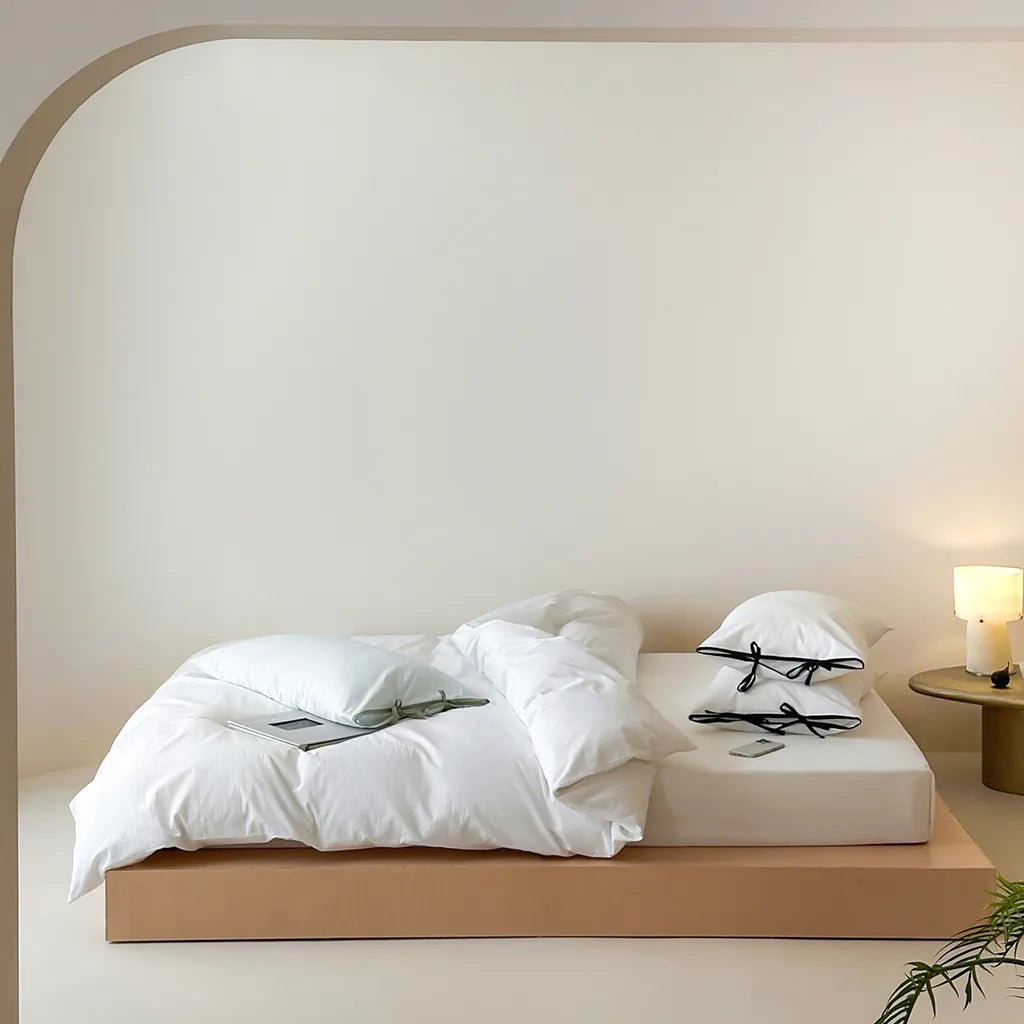 Contrast Bow Cotton Duvet Cover Elegant Bedroom Bedding