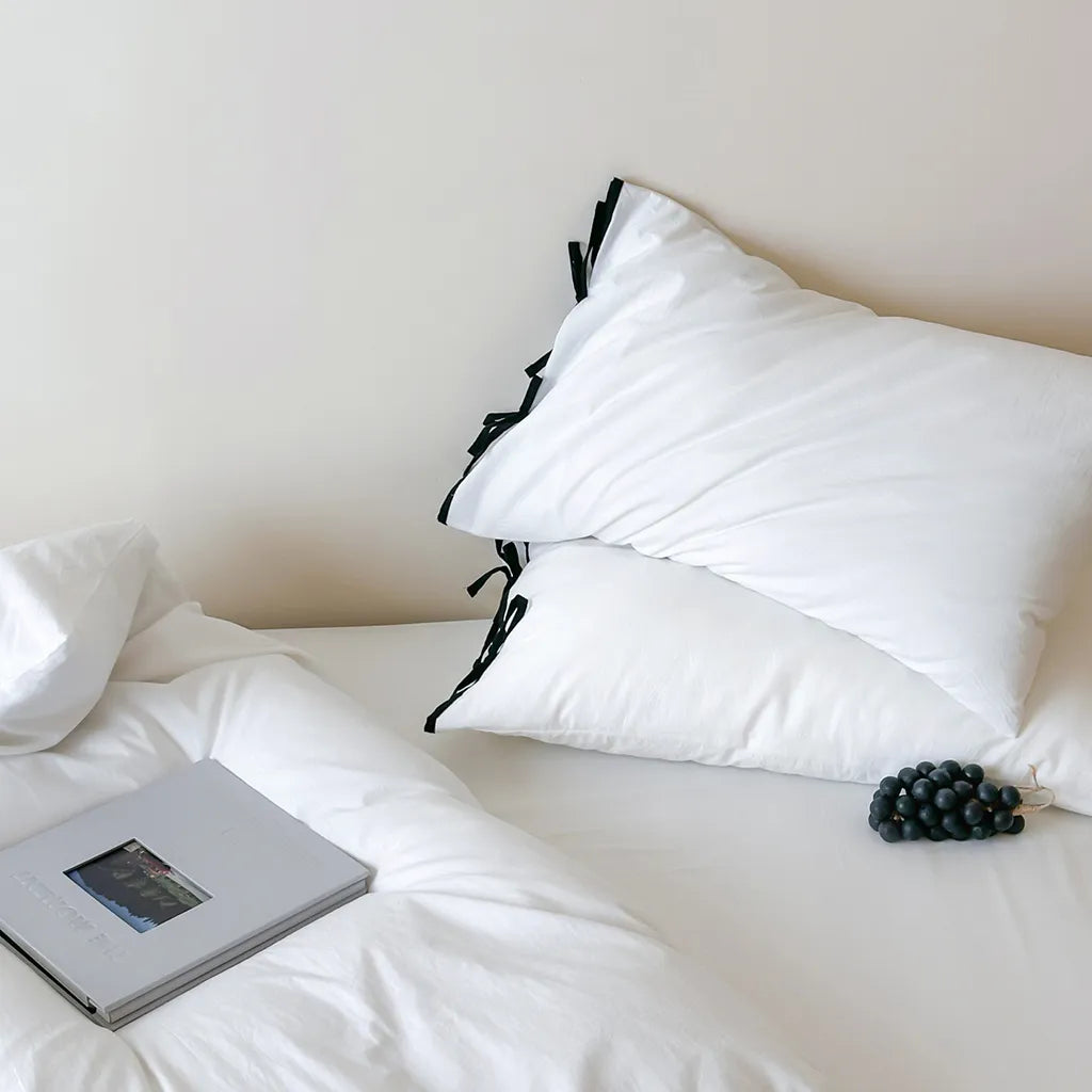 Contrast Bow Cotton Duvet Cover Elegant Bedroom Bedding