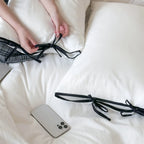 Contrast Bow Cotton Duvet Cover Elegant Bedroom Bedding