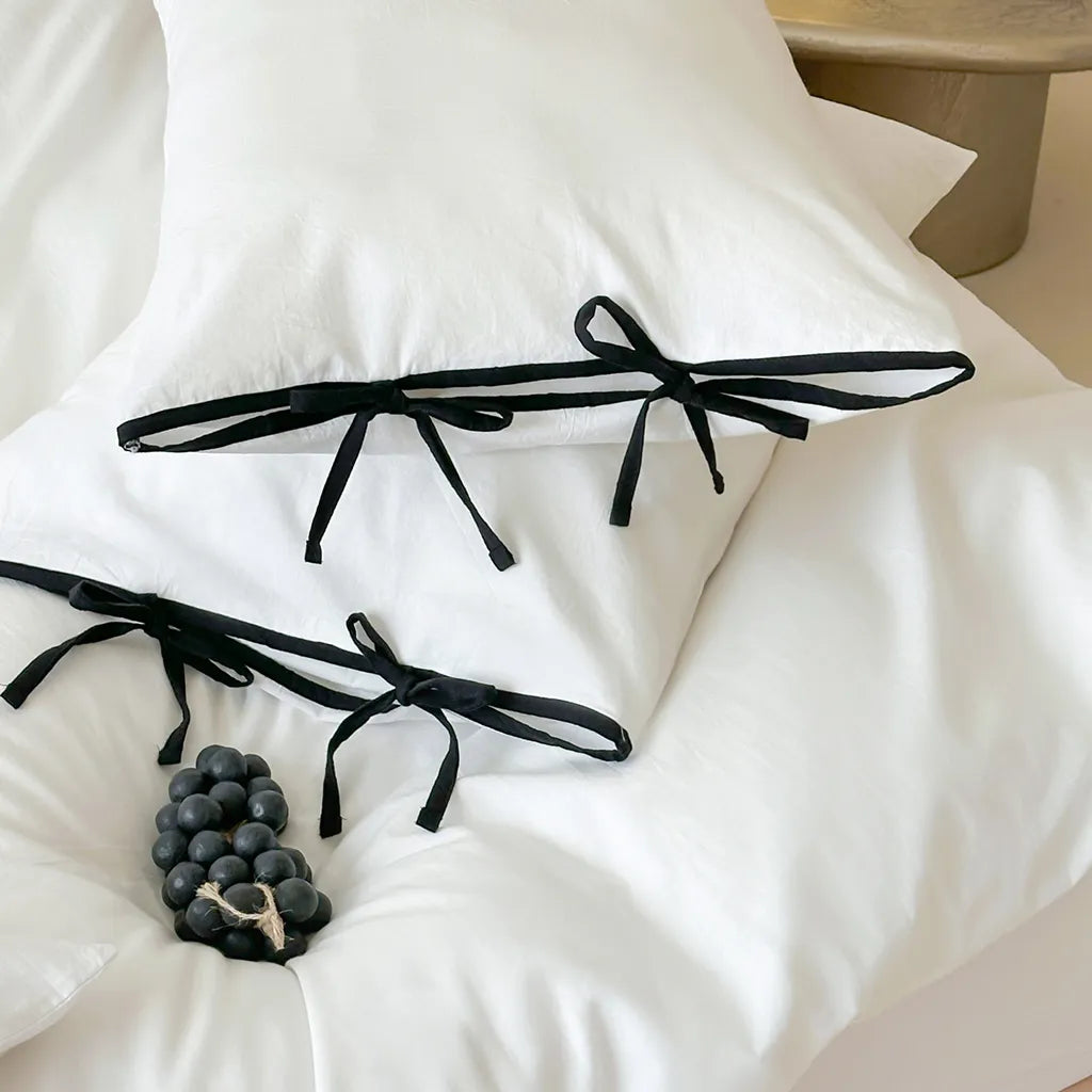 Contrast Bow Cotton Duvet Cover Elegant Bedroom Bedding