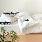 Contrast Bow Cotton Duvet Cover Elegant Bedroom Bedding