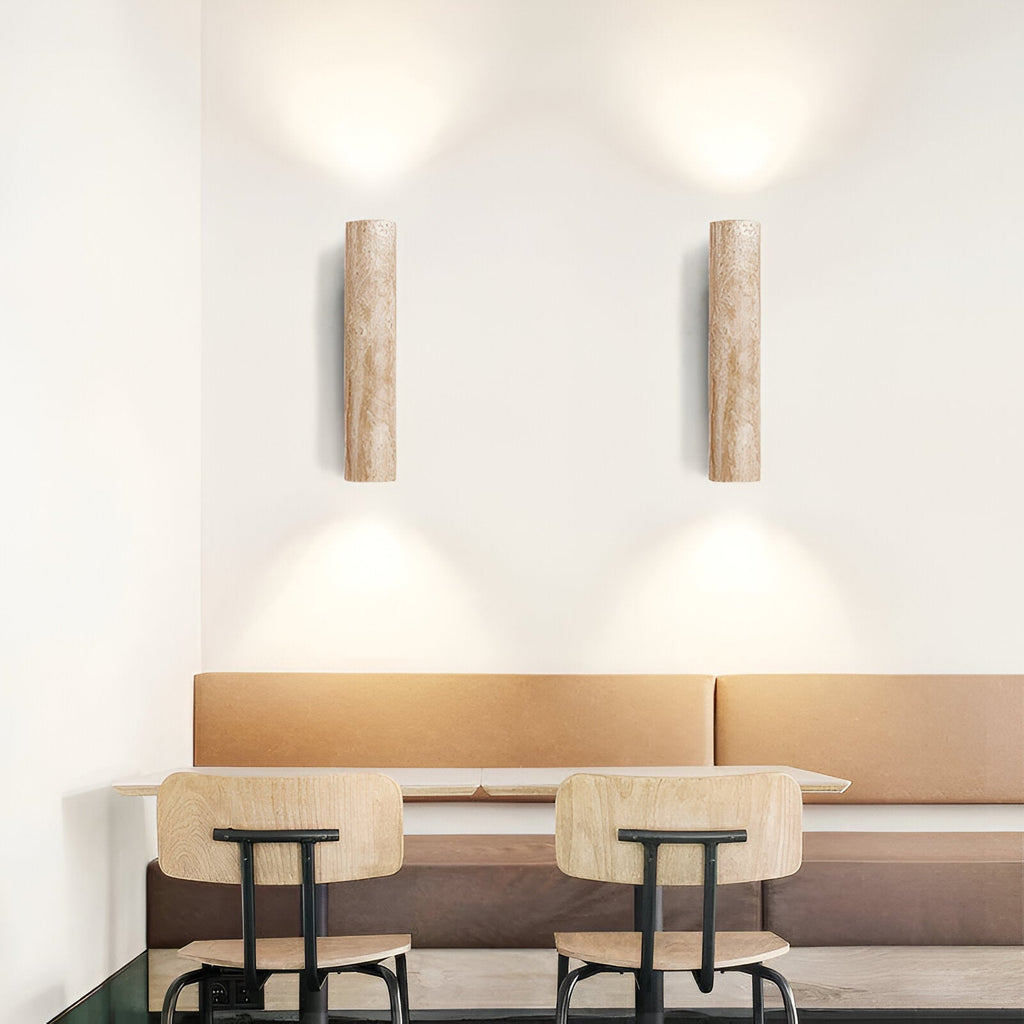 Japandi Travertine Wood Cylinder Wall Sconce LED 1-light