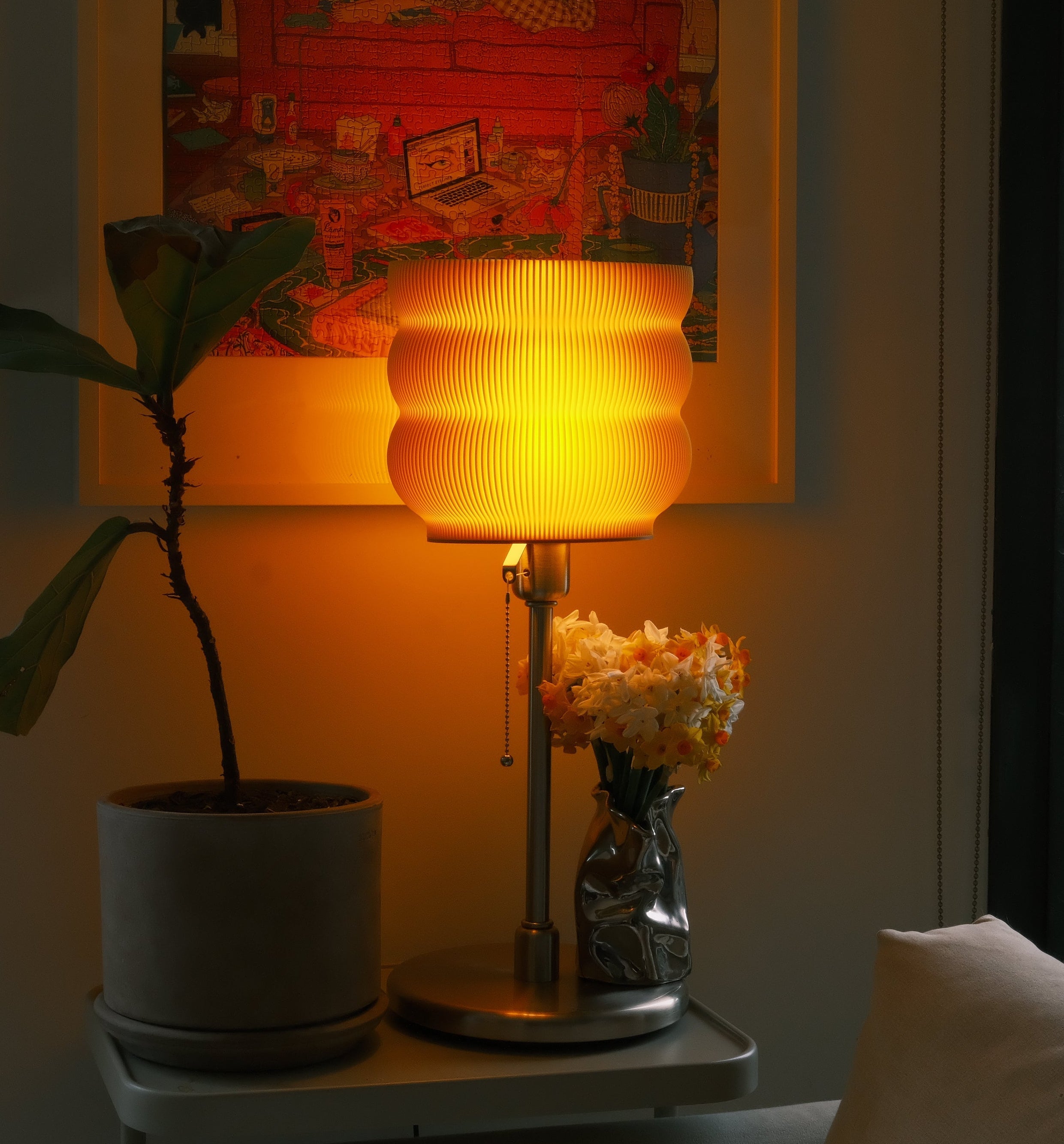 Big Yellow Table Lamp LED Sculptural Bedside Light Decor Glenbrookhome
