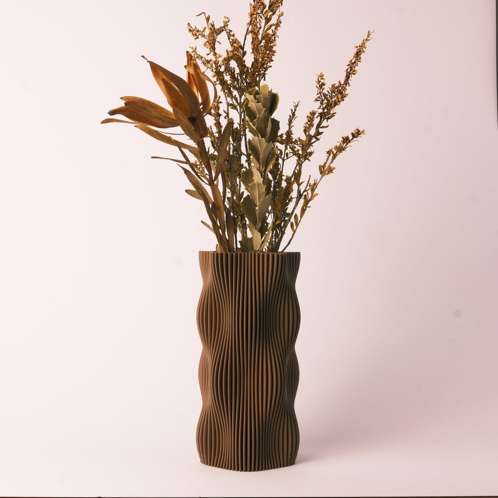 Wavy Vase Chocolate Brown Ribbed Ceramic Home Decor Glenbrookhome
