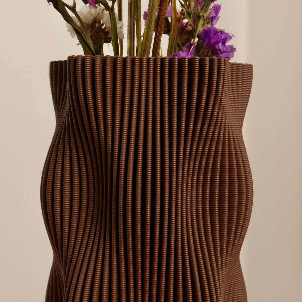 Wavy Vase Chocolate Brown Ribbed Ceramic Home Decor Glenbrookhome