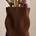 Wavy Vase Chocolate Brown Ribbed Ceramic Home Decor Glenbrookhome