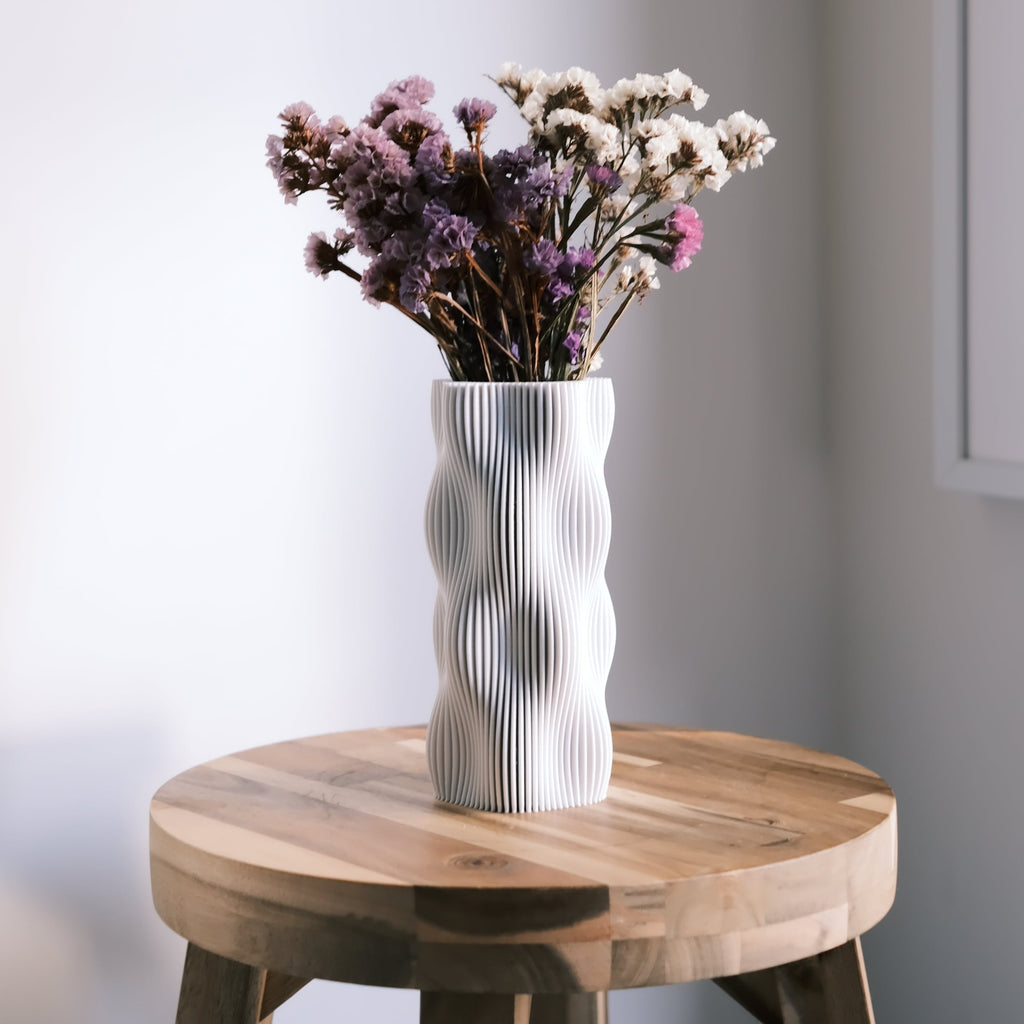 Wavy Vase Cotton White Ribbed Ceramic Home Decor Glenbrookhome