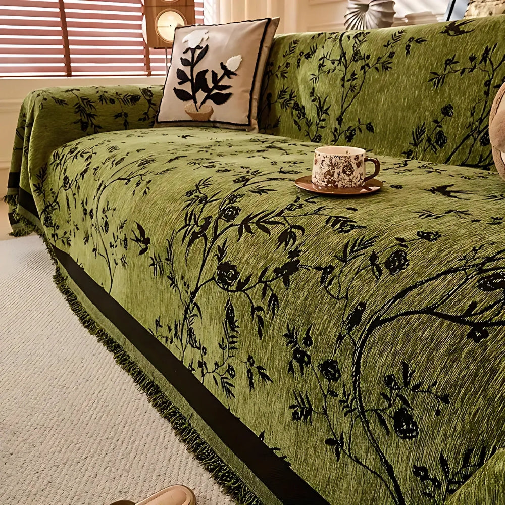 Chenille Sofa Cover - Floral Jacquard Couch Throw - Pet Friendly & Anti-Slip